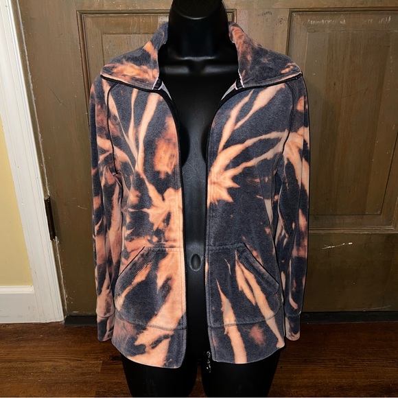 Everlast Gray Velour Y2K Long Sleeve Orange & Cream Full Zip Up Jacket Size M - Picture 5 of 11